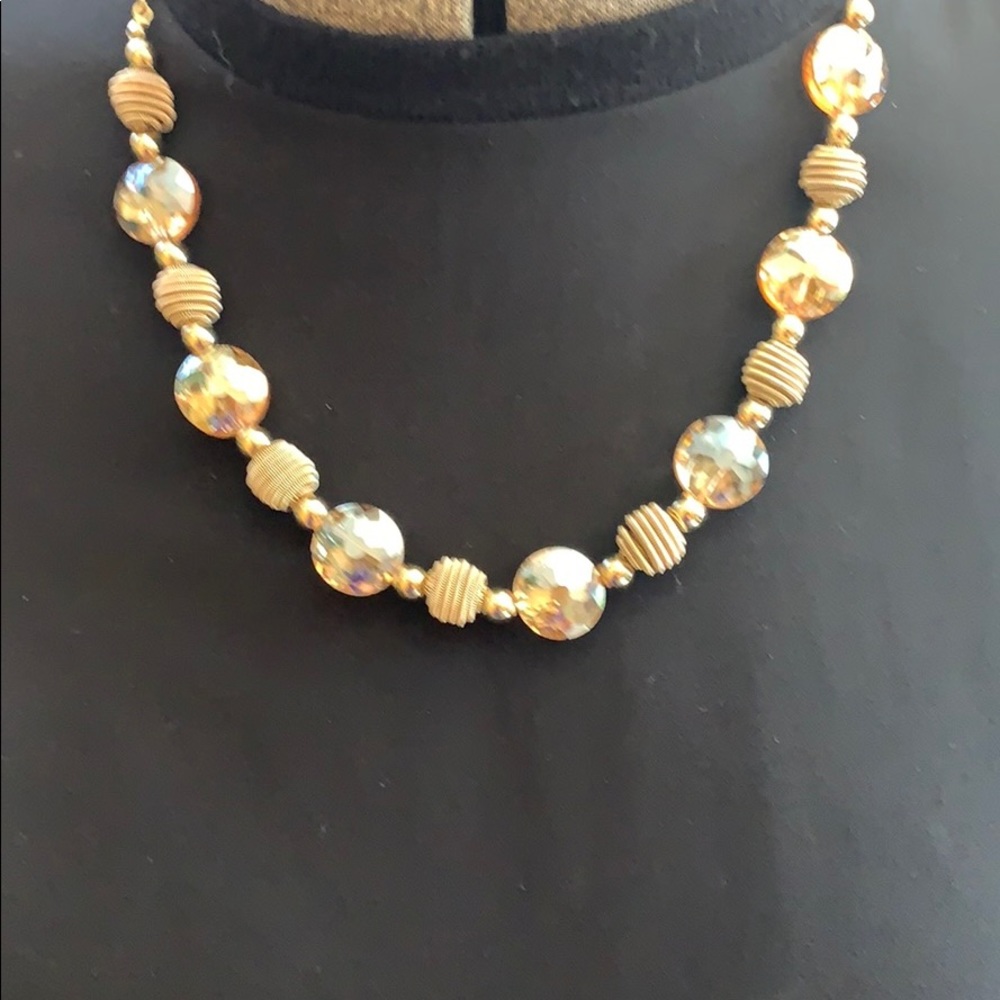 Gold beaded and crystal necklace